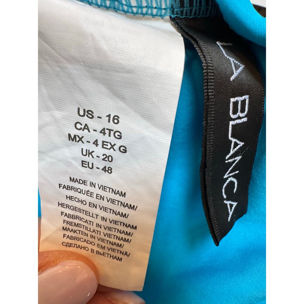 LA BLANCA Island Goddess High Neck Keyhole One Piece blue size 16 NWOT - Picture 5 of 6
